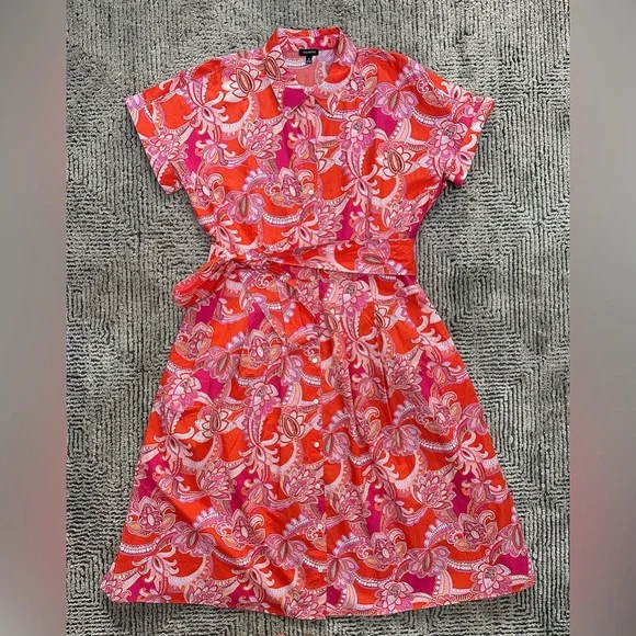 SOLD Talbots The Sutton Shirtdress in Orange/Pink Floral Paisley Women’s 10 - Picture 3 of 10